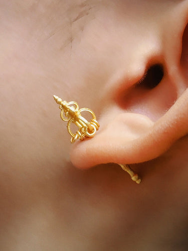 Vajra Stick Stud Earrings – Gold-Plated Zen Symbol Design
