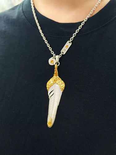 Sky Feather Pendant Protective Energy Gilded Sterling Silver Cloud Pattern Amulet