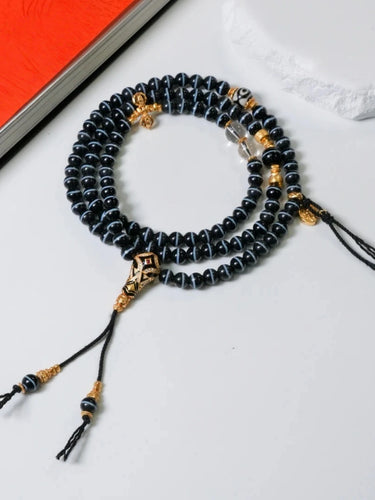 Totem Pattern Dzi Bead Necklace & Bracelet Set - Blessing Energy