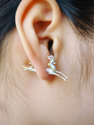 Graceful Deer Sterling Silver Earrings with Blessing Energy