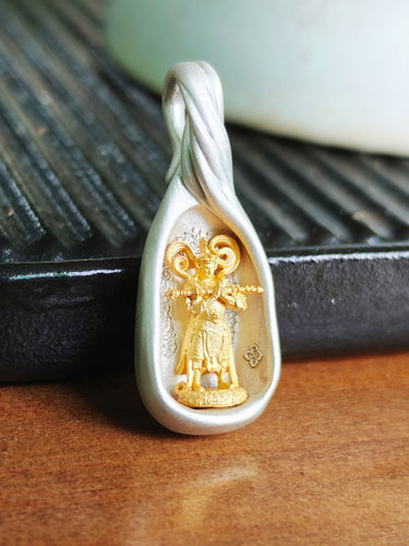 Gilded Deity Blessing Pendant - Sterling Silver with Gilded Details