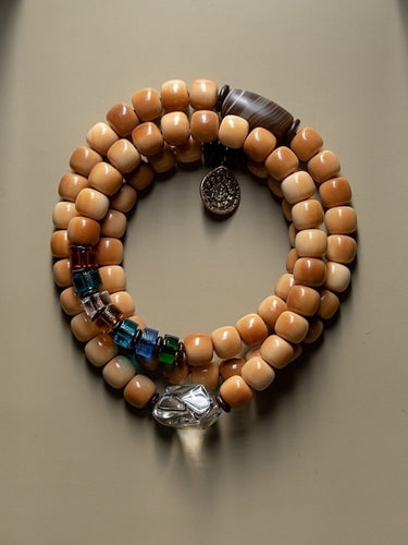 Bodhi Seed 108 Mala Necklace – Nine-Palace Bagua & Five-Color Crystal Design