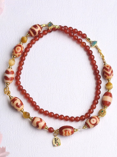 Totem Guard Necklace — Protection,  Dzi Beads, Gold Detailing