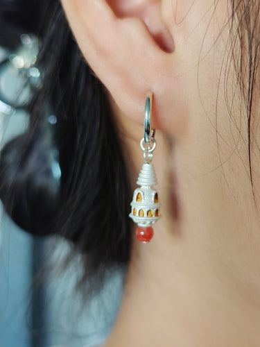 Square Stupa Earrings – Sterling Silver & Gold-Plated Design