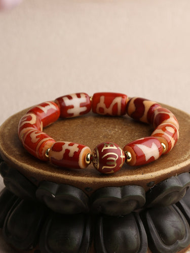 Totem Dzi Bead Bracelet– Protective Energy,  Dzi Beads, Sacred Totem Design