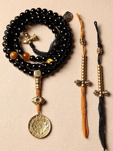 Sacred Protection Mala- Black Agate, Protective Energy, Sacred Design