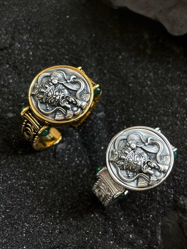 Wealth Guardian Ring - Sterling Silver with Green Accents
