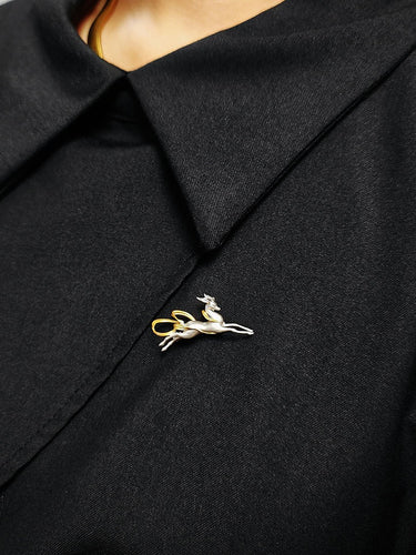 Leaping Divine Deer Brooch | Sterling Silver and Gold Guardian Symbol