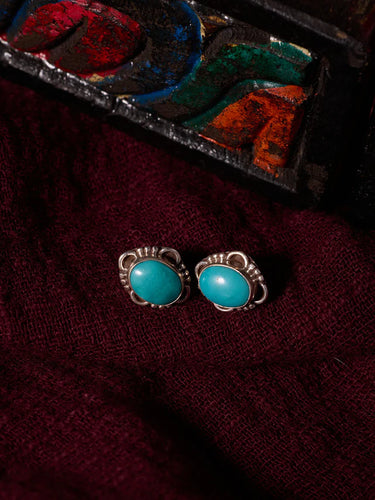 Elegant Turquoise Stud Earrings – Sterling Silver & Raw Turquoise