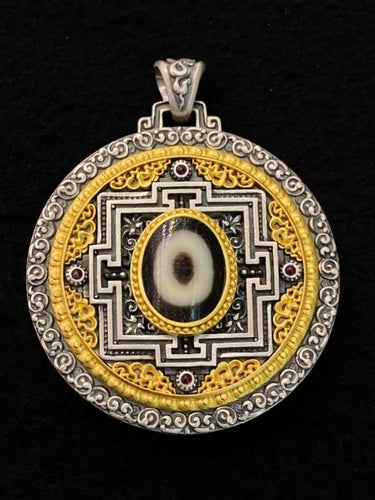 The Force Energy Pendant –  Dzi Beads with Gold-Plated Mandala for Spiritual Power