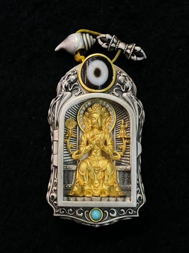 The Maitreya Crown Pendant – Dzi Beads with Gold-Plated Maitreya for Good Fortune