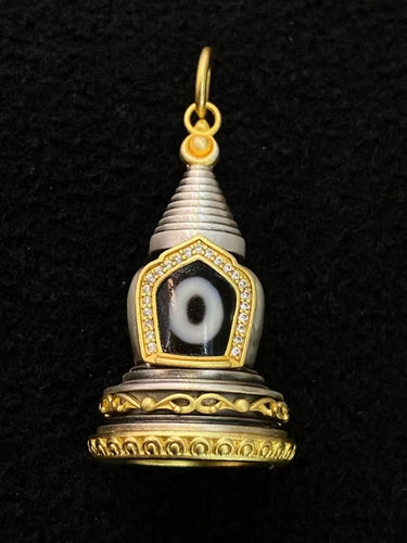 Sacred Eye Dzi Pendant – Dzi Beads with Gold Plating for Protection