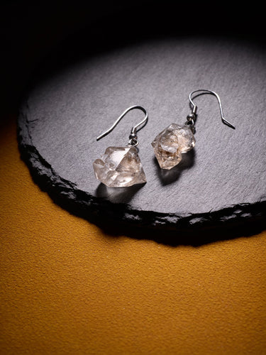 Raw White Crystal Drop Earrings in Sterling Silver