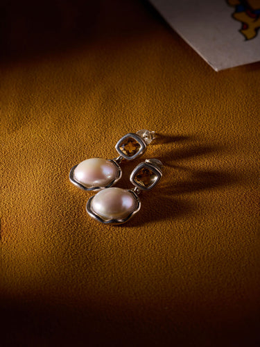 "Golden Radiance" Freshwater Pearl & Citrine Sterling Silver Earrings