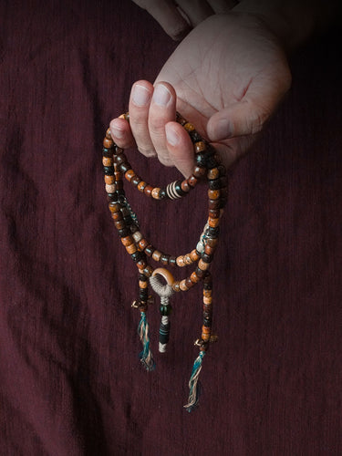 Blessing Energy 108 Mala Necklace with Dzi Beads and Agate Accents – Sacred Protection