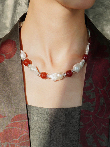 Ember of Confidence Necklace – Red Agate & Pearl Energy Jewelry