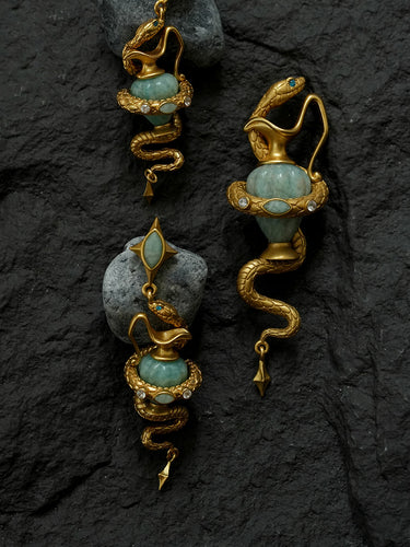 Flow of Blessings Amulet Necklace｜Gold-Plated Serpent + Natural Gemstone Convertible Brooch