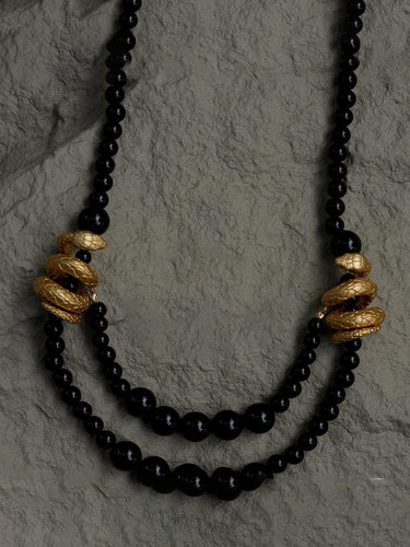 Focused Will Snake Necklace | Black Agate & Gold-Plated Dual Layer