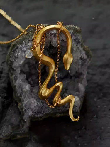 Energy Flow Serpent Necklace | Crystal Pendant + Gold-Plated Totem + Adjustable Chain