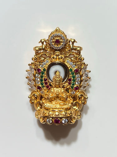 The Four-Armed Avalokiteshvara Pendant – Green Garnet and Diamond-Inlaid Designgg