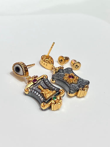 Sacred Blessing Earrings – Dzi Beads with Gilded Design
