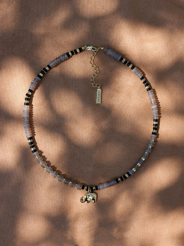 Black & White Agate Necklace for Clarity and Balance with Elephant Pendant