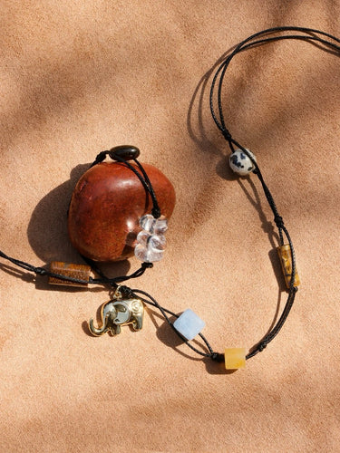Energy Harmonizing Braided Necklace with Multi-Stones and Elephant Charm