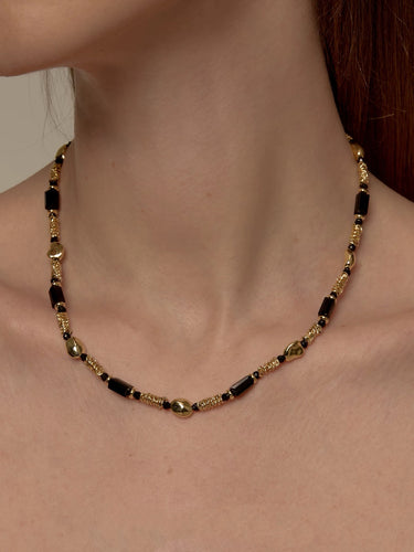 Black Tourmaline Double-Layer Necklace with Elephant Pendant
